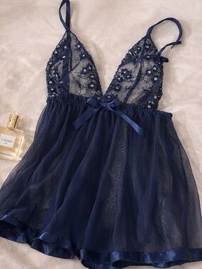 Y2K Blue Lace Babydoll Lingerie size Small